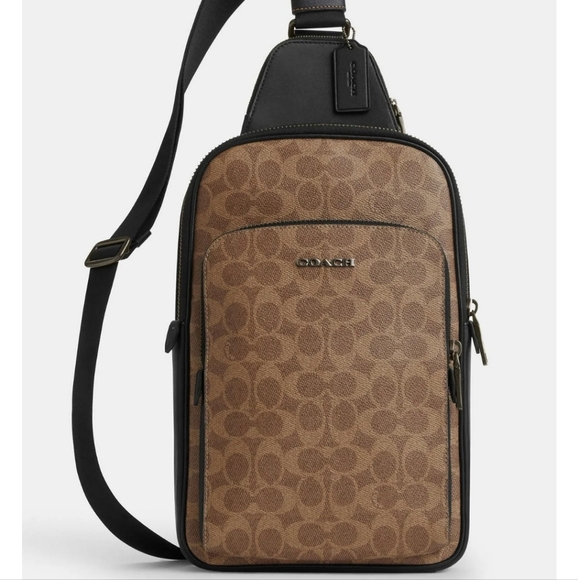 Coach Signature Brown and Black Belt Bag - Picture 1 of 2